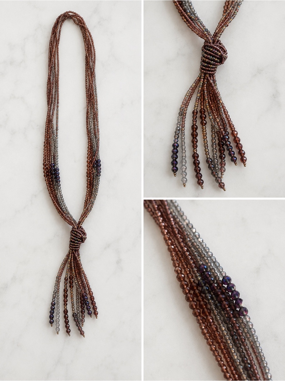 Purple Beaded Tassel Necklace
